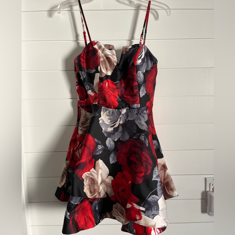 Trixxi Red and Black Floral Mini Dress